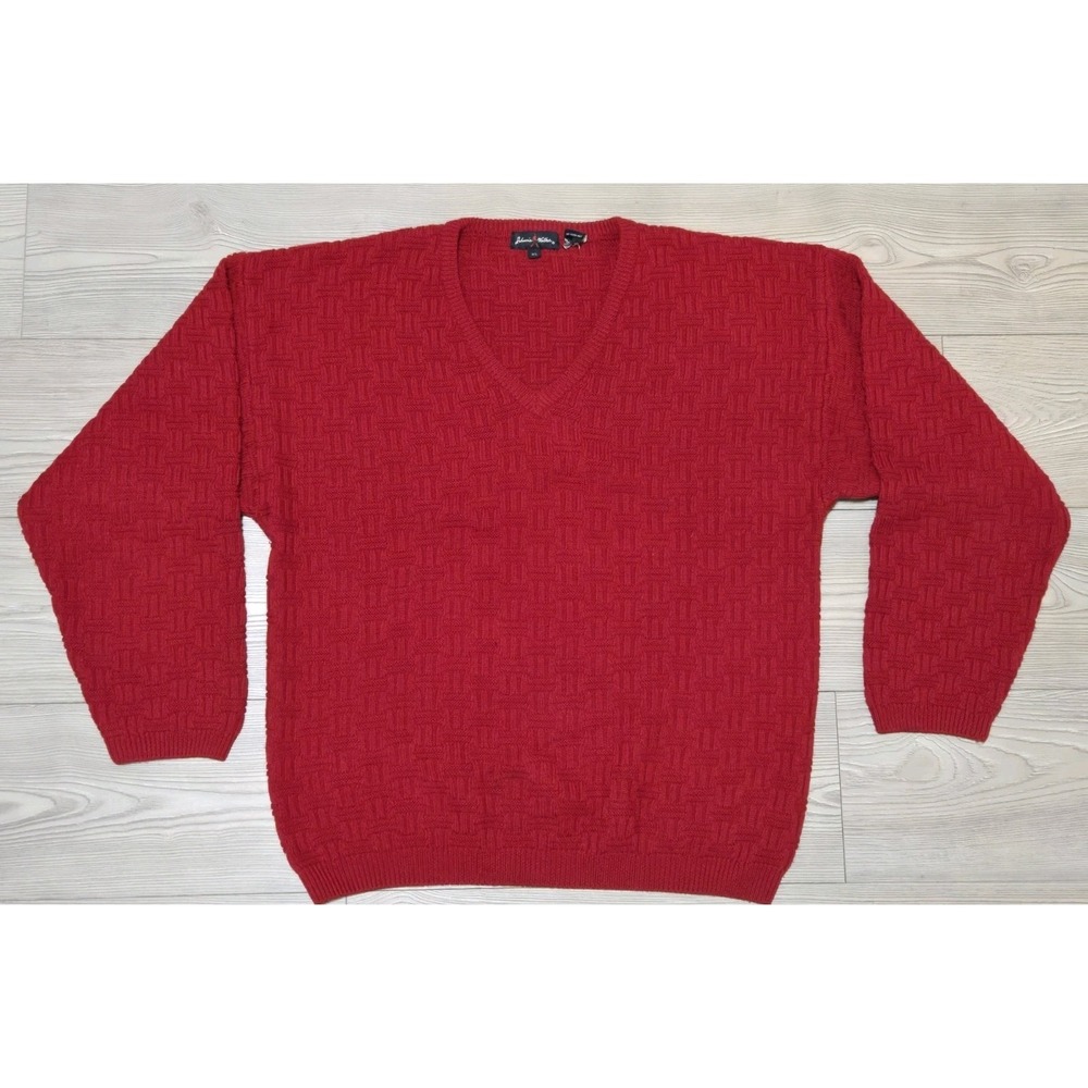 Johnnie Walker Knit Sweater Red Mens XL 100% Merino Wool Pullover Vintage